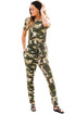 Sexy Camouflage Short Sleeve Drawstring Casual Jumpsuit